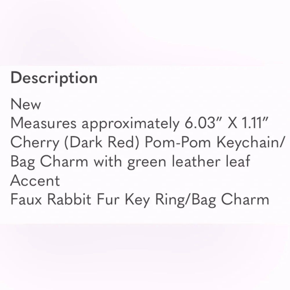 Dark Cherry Pom Pom Plush Bag Charm Keychain - Picture 2 of 2